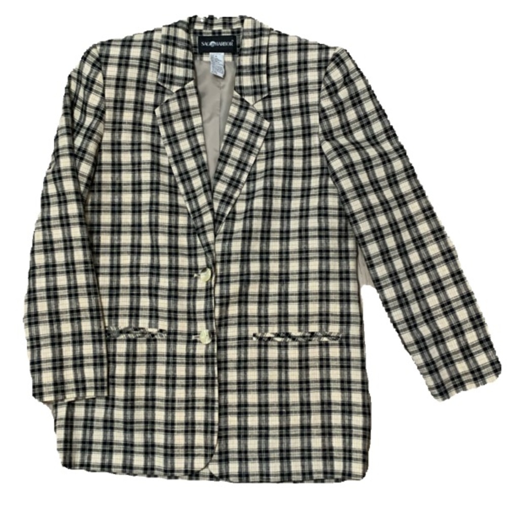 Vintage Linen Blend Plaid Blazer Jacket - 10
